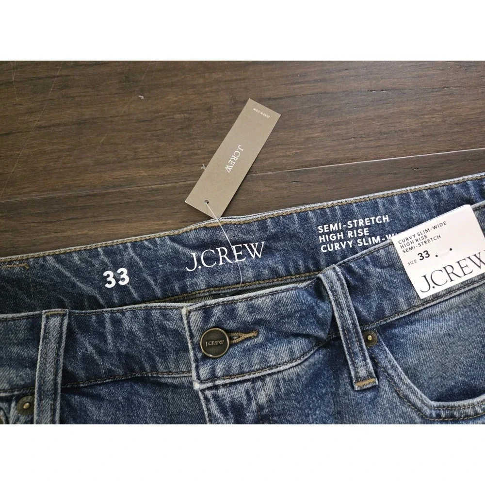 J. Crew Jeans Semi-Stretch‎ High Rise Curvy Slim Wide Leg Size 33 NWT